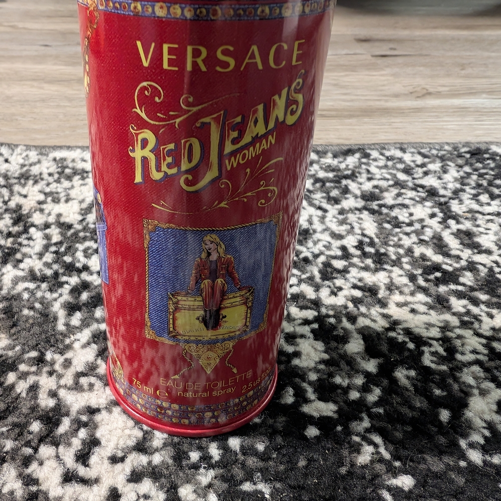 Versace Red Jeans Woman Red and Gold Cylindrical Fragrance Tin